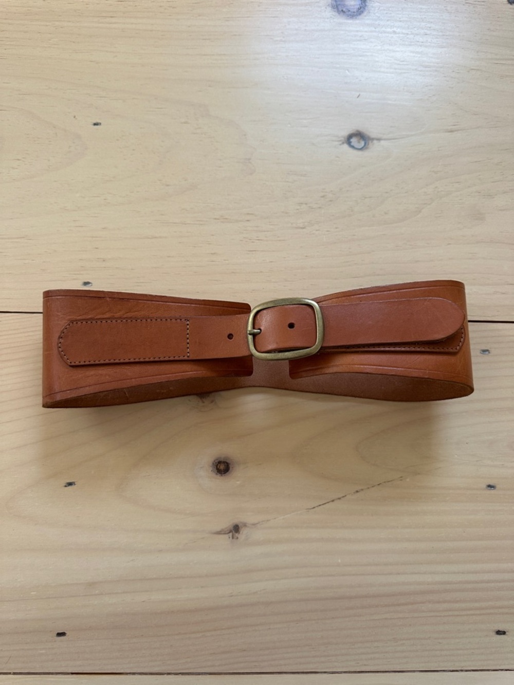 Tan Leather Belt with Brass Buckle